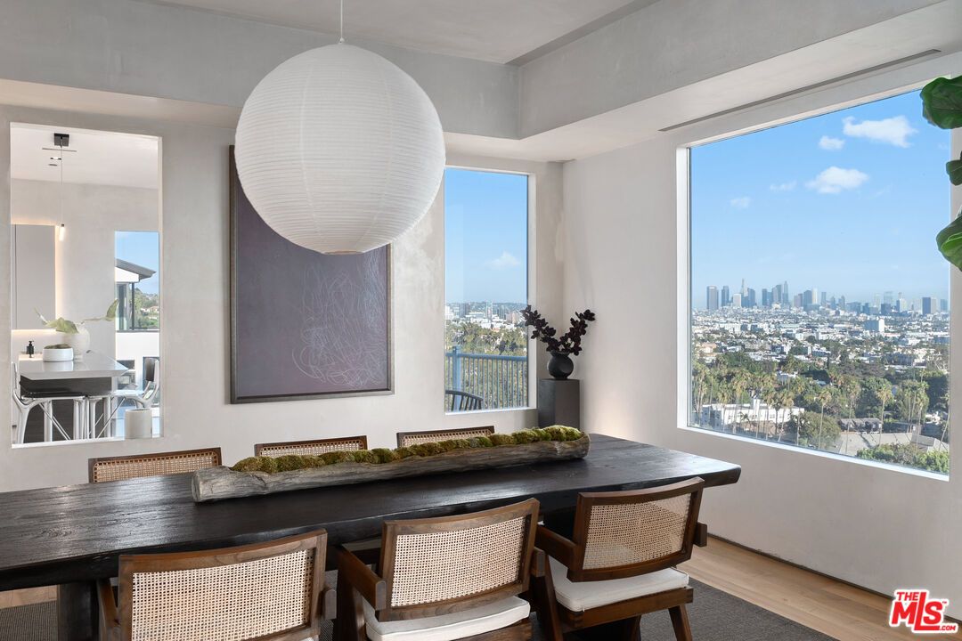 Dining room, Interior, Pendant Lights, Wood Texture Flooring