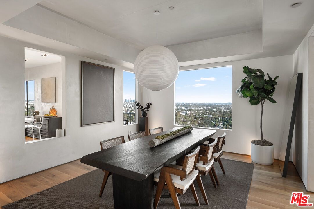 Dining room, Interior, Pendant Lights, Wood Texture Flooring