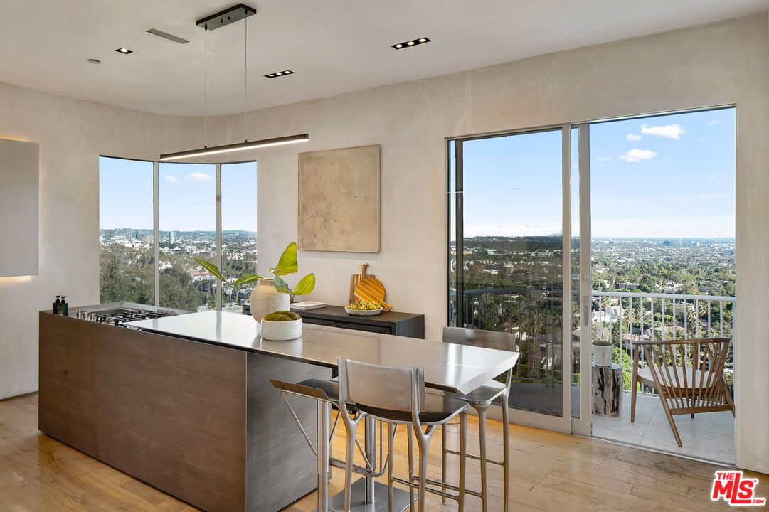 Dining room, Interior, Pendant Lights, Recessed Lighting, Wood Texture Flooring