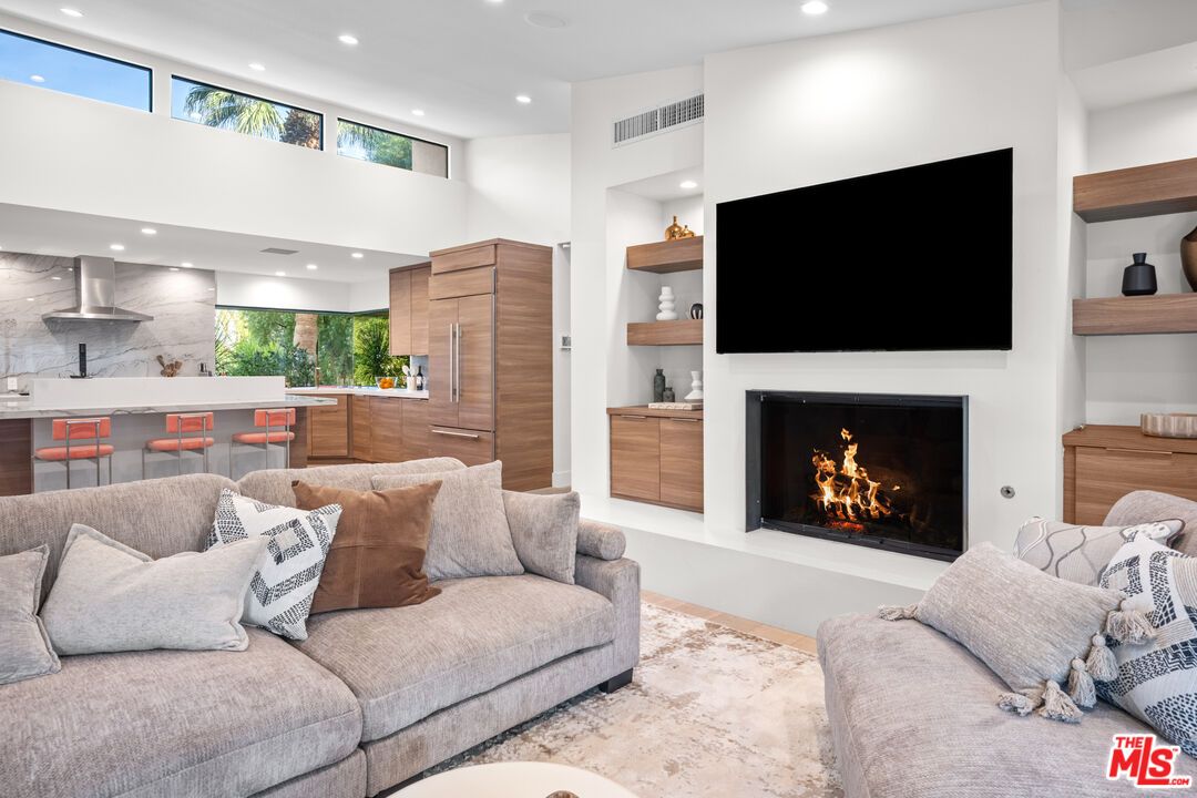 Fireplace, Interior, Kitchen, Living room, Recessed Lighting