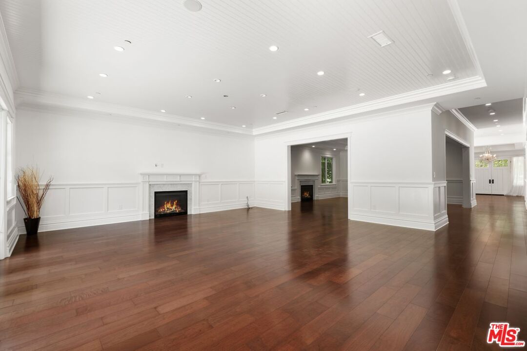Empty room, Fireplace, Interior, Recessed Lighting, Wood Texture Flooring