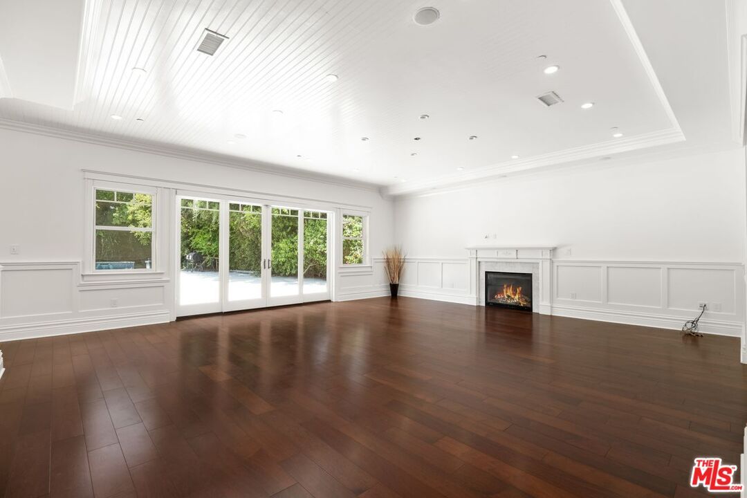 Empty room, Fireplace, Interior, Recessed Lighting, Wood Texture Flooring
