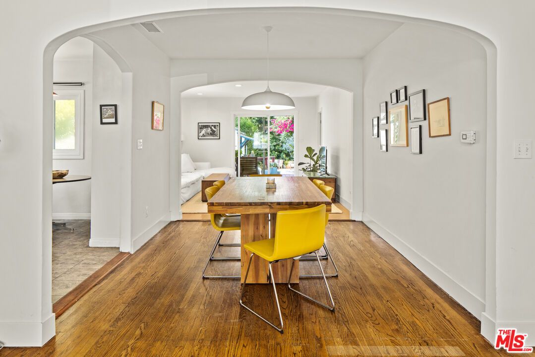 Dining room, Interior, Pendant Lights, Wood Texture Flooring