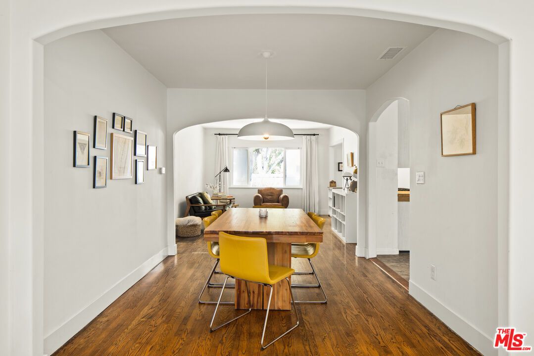 Dining room, Interior, Pendant Lights, Wood Texture Flooring