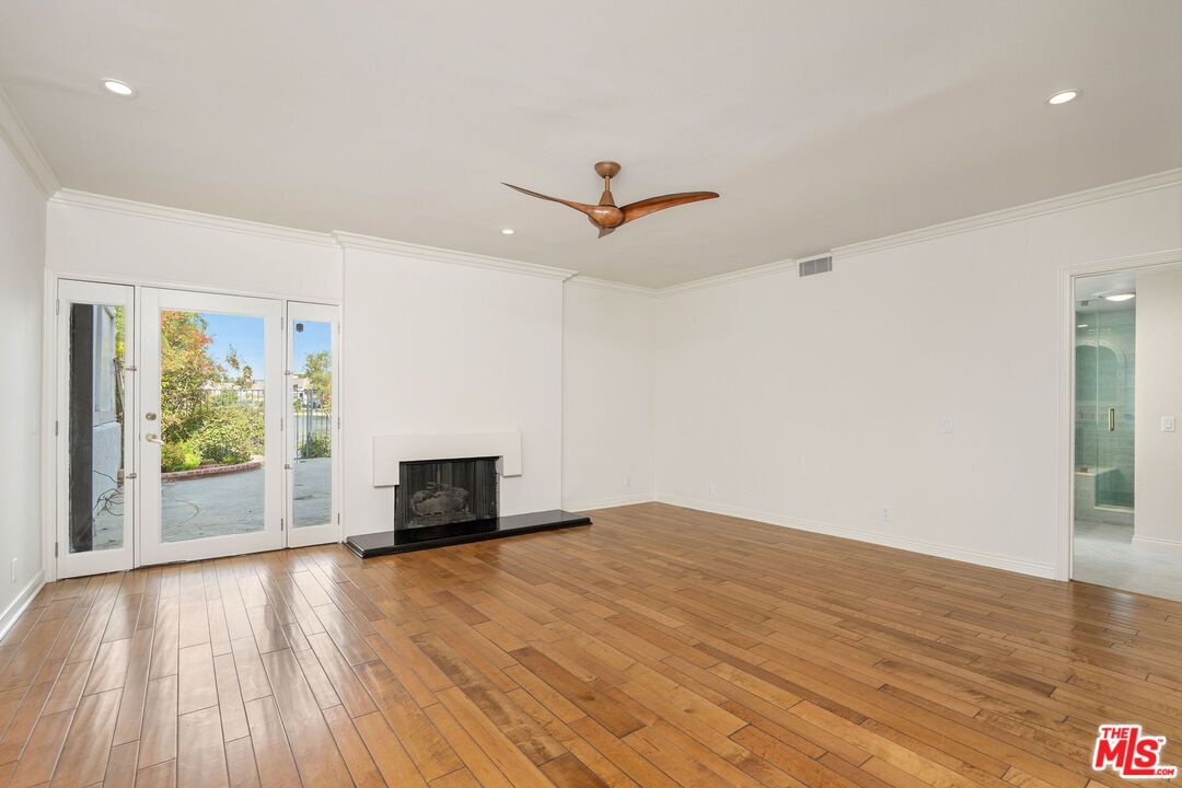 Empty room, Fireplace, Interior, Recessed Lighting, Wood Texture Flooring