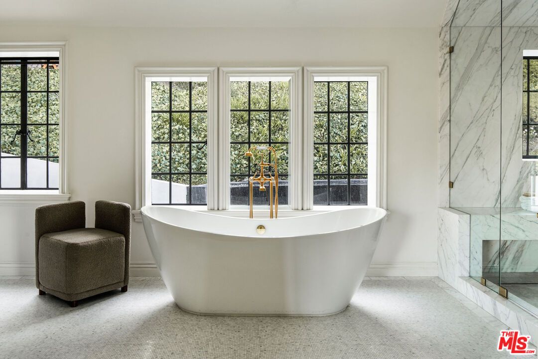 Bathroom, Free Standing Baths, Glass Shower, Interior, Marble Walls