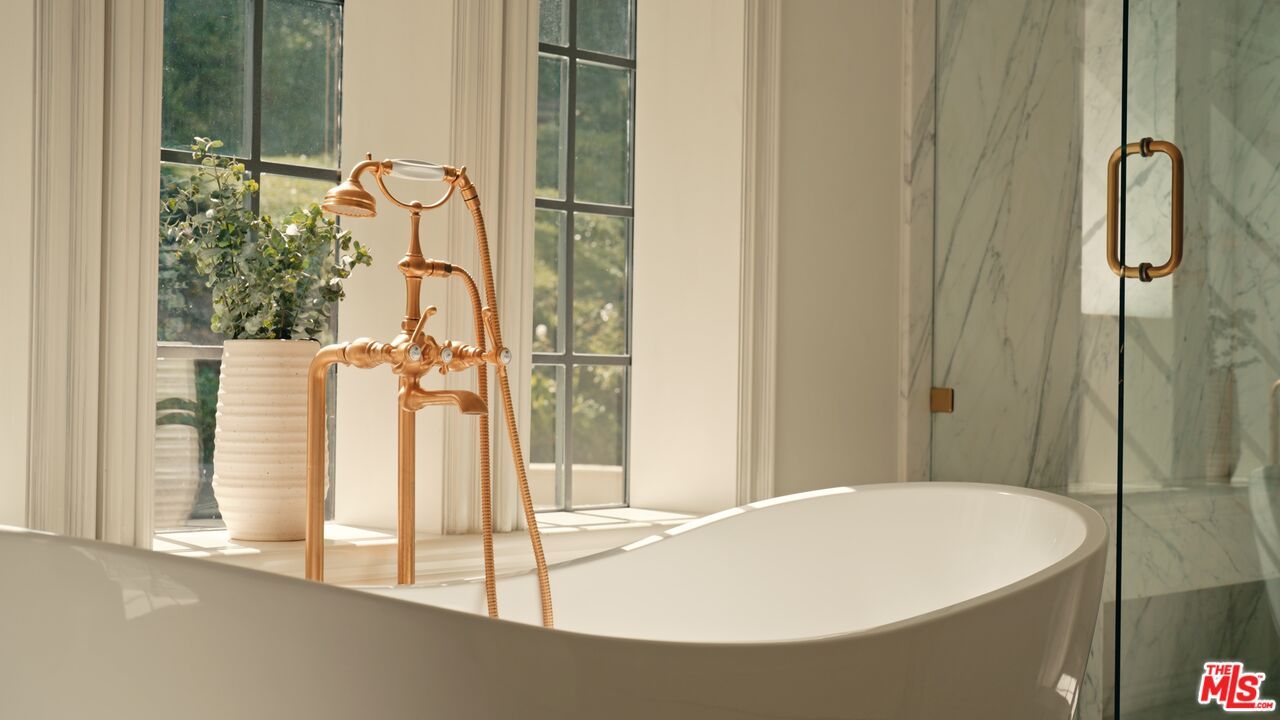 Bathroom, Free Standing Baths, Glass Shower, Interior, Marble Walls