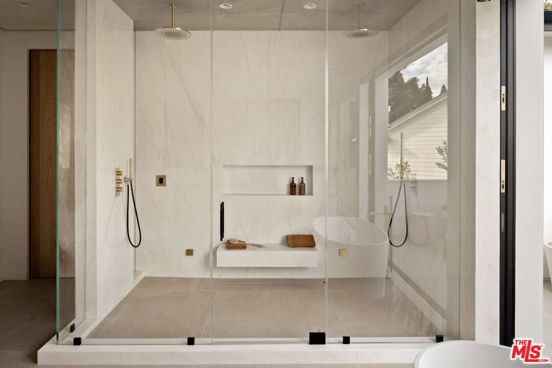 Bathroom, Glass Shower, Interior, Marble Walls