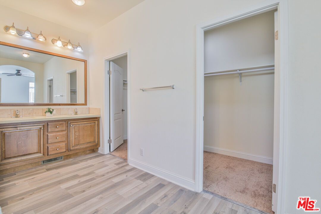 Bathroom, Dual Sink Vanities, Interior, Walk-in Closets, Wood Texture Flooring