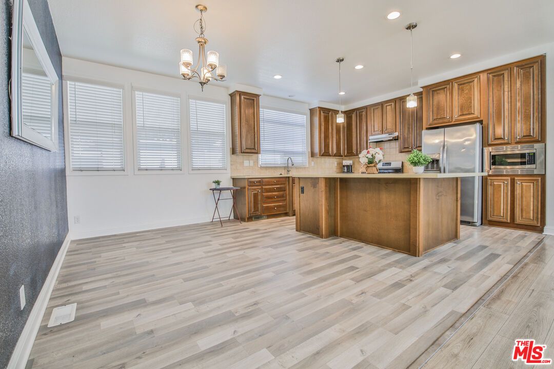 Chandelier, Interior, Kitchen, Pendant Lights, Recessed Lighting, Wood Texture Flooring