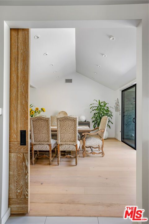 Dining room, Interior, Recessed Lighting, Wood Texture Flooring
