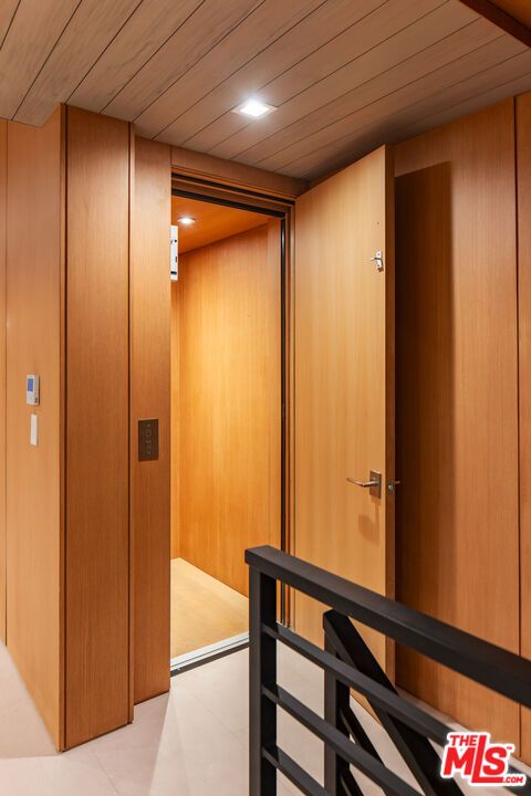 Elevator, Interior, Recessed Lighting, Wooden Ceilings, Wooden Walls