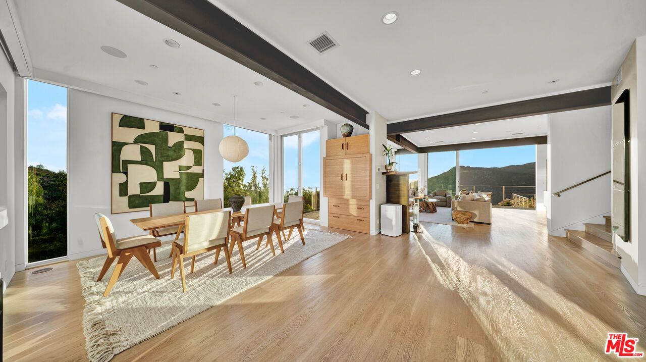 Dining room, Interior, Pendant Lights, Recessed Lighting, Wood Texture Flooring