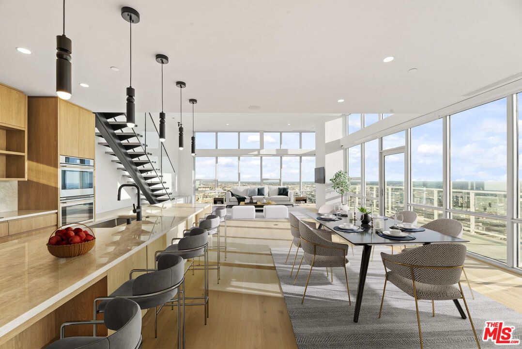 Dining room, Interior, Kitchen, Living room, Pendant Lights, Recessed Lighting, Wood Texture Flooring