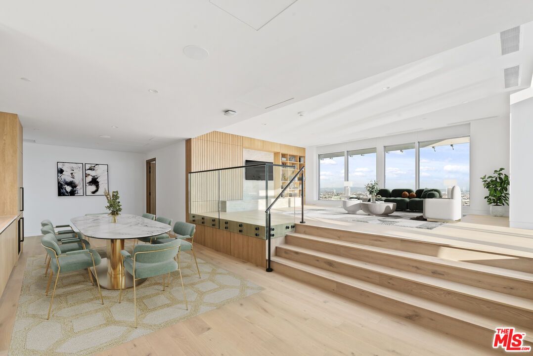 Dining room, Interior, Recessed Lighting, Wood Texture Flooring, Wooden Walls