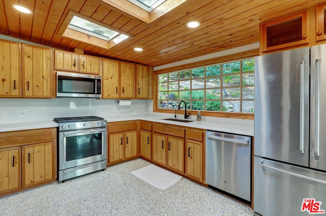 Interior, Kitchen, Recessed Lighting, Stainless Steel Appliances, Wooden Ceilings