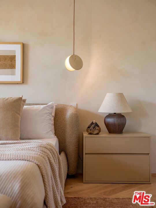 Bedroom, Interior, Pendant Lights, Wood Texture Flooring