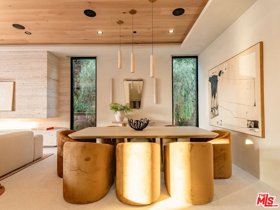 Dining room, Interior, Pendant Lights, Recessed Lighting, Wooden Ceilings