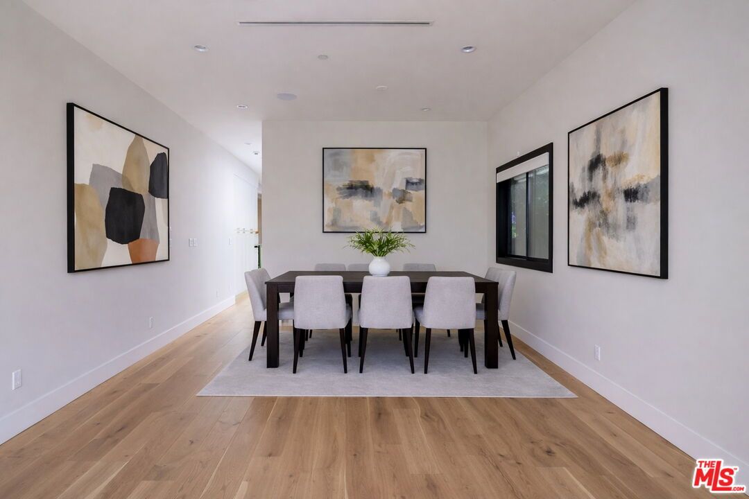 Dining room, Interior, Recessed Lighting, Wood Texture Flooring