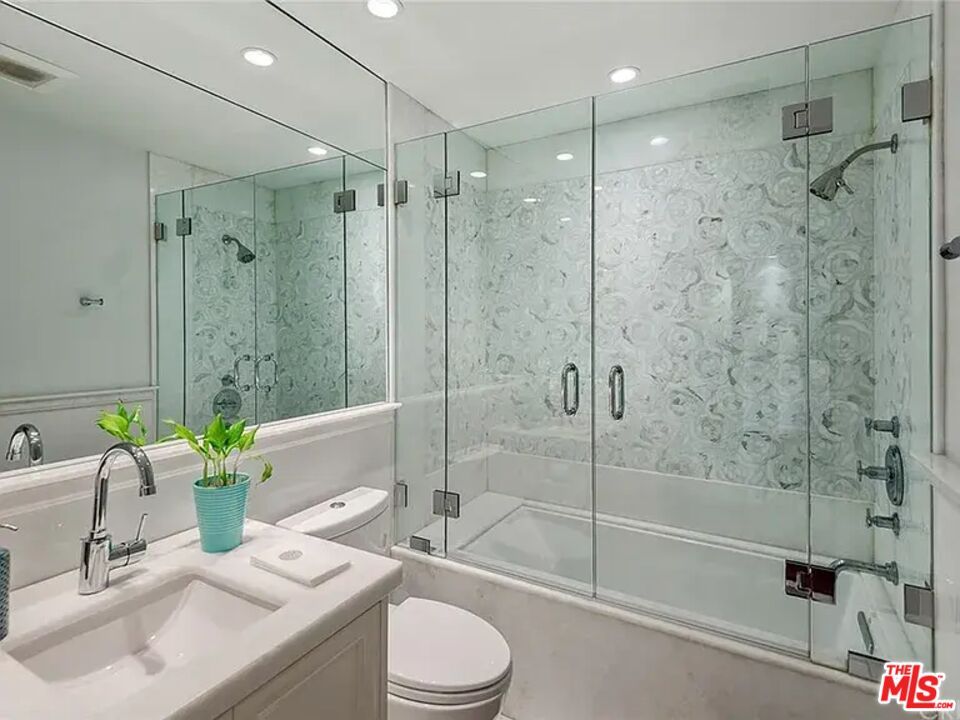 Bathroom, Glass Shower, Interior, Marble Walls, Recessed Lighting