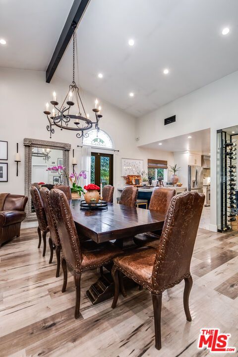 Chandelier, Dining room, Interior, Recessed Lighting, Wood Texture Flooring