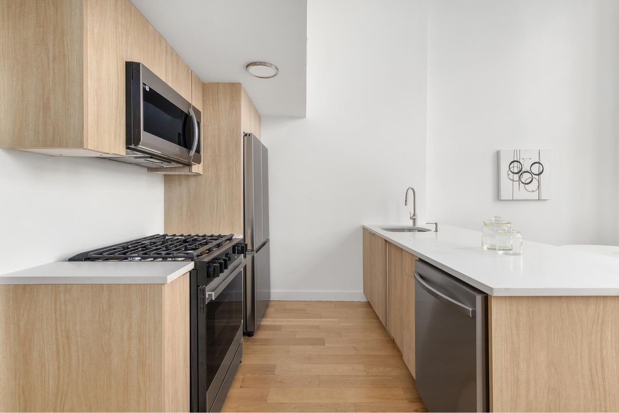 Interior, Kitchen, Stainless Steel Appliances, Wood Texture Flooring