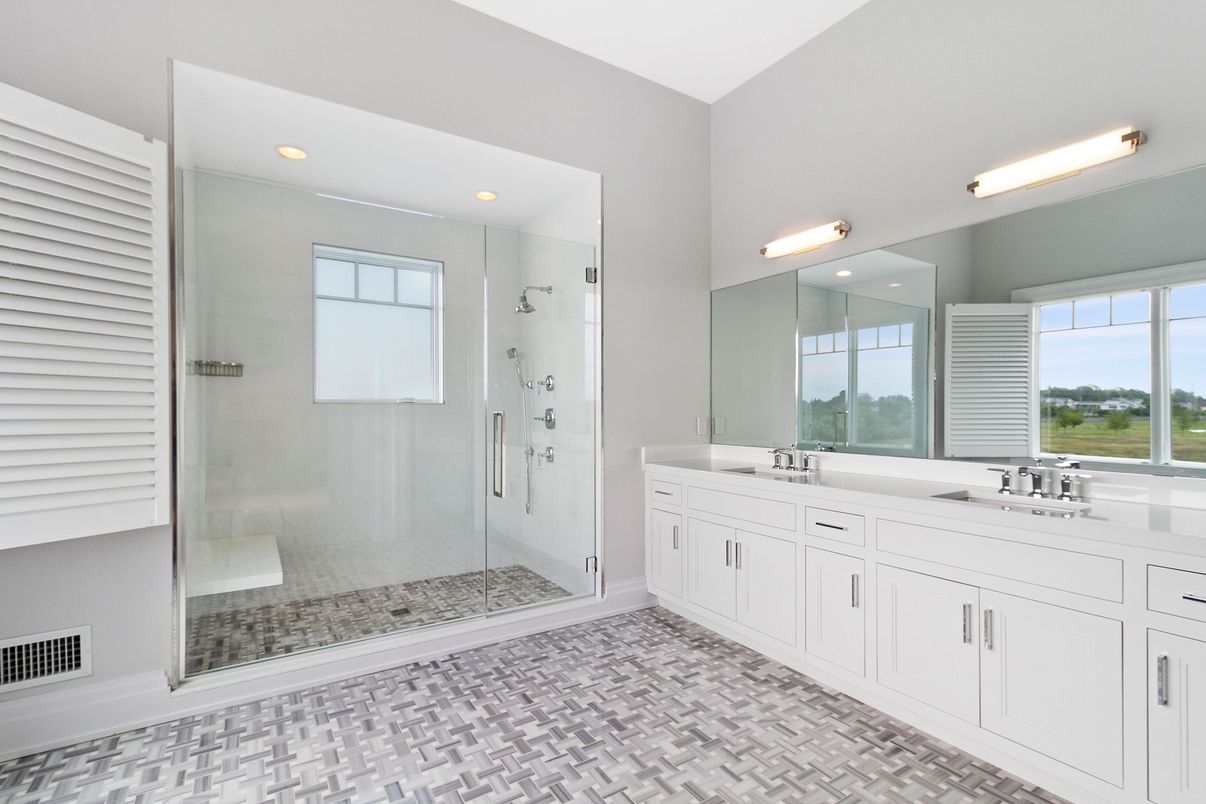Bathroom, Dual Sink Vanities, Glass Shower, Interior, Recessed Lighting