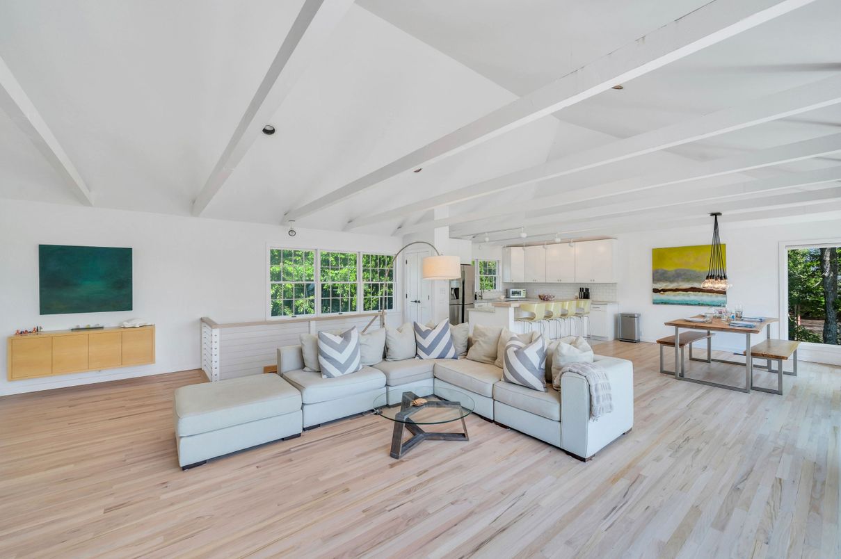 Dining room, Interior, Living room, Pendant Lights, Wood Texture Flooring