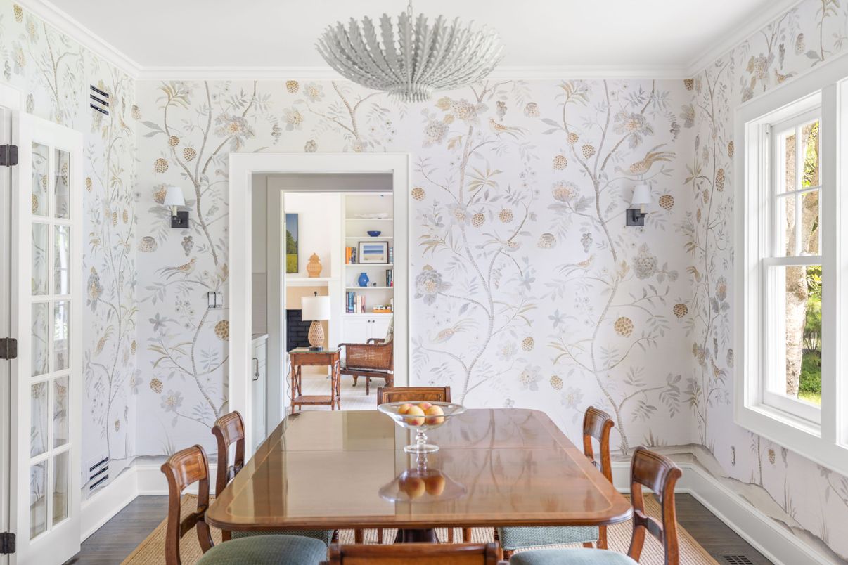 Dining room, Interior, Pendant Lights, Wood Texture Flooring