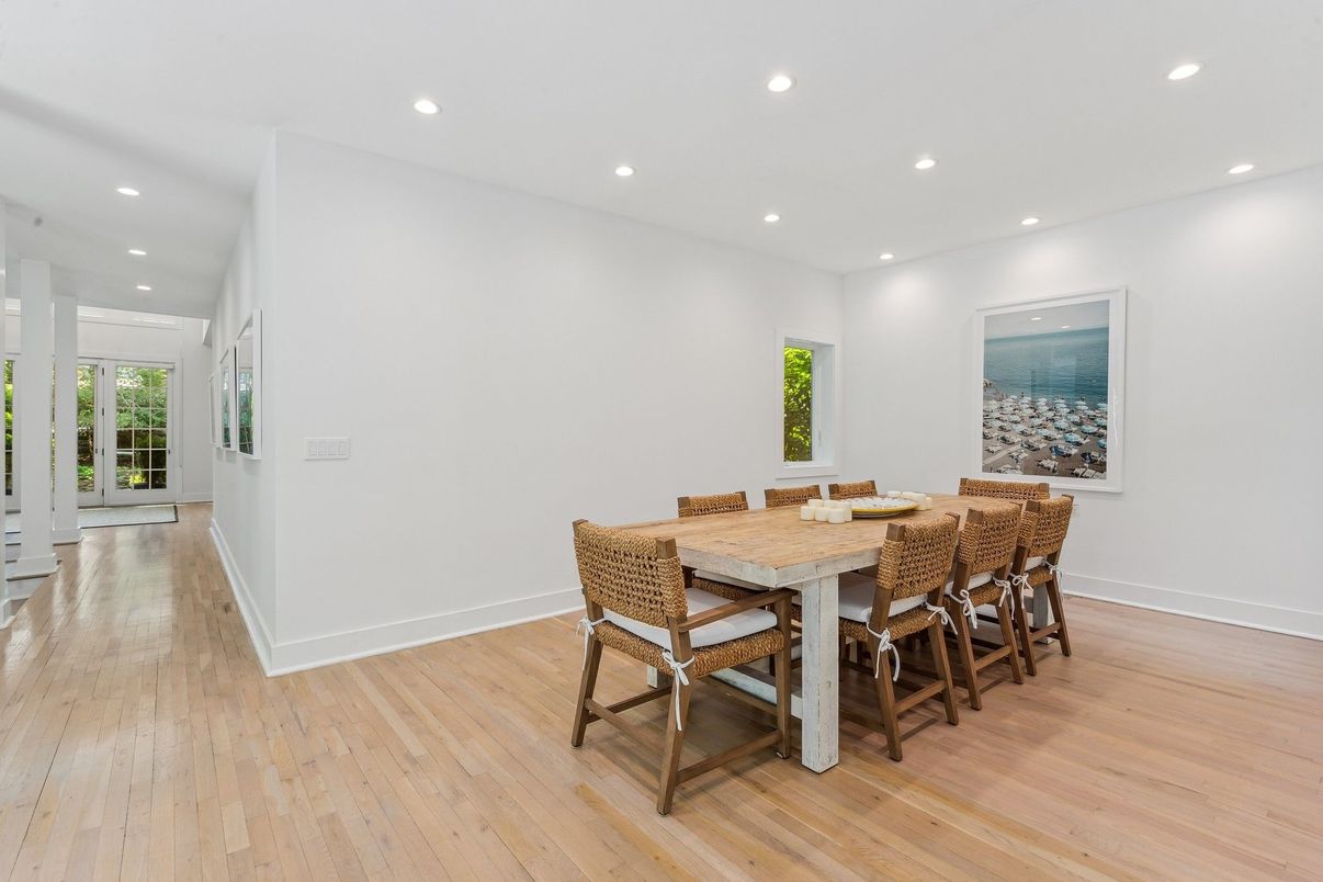 Dining room, Interior, Recessed Lighting, Wood Texture Flooring