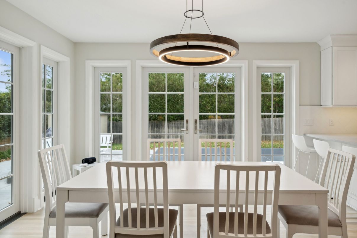 Dining room, Interior, Pendant Lights, Wood Texture Flooring