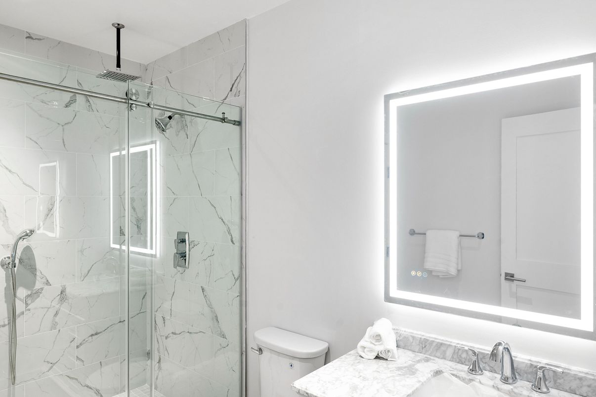 Bathroom, Glass Shower, Interior, Marble Walls