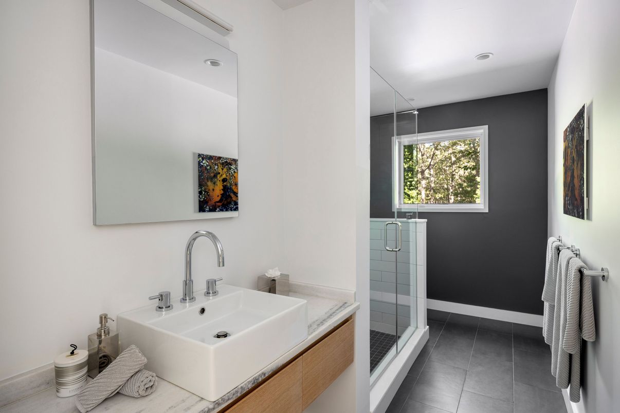 Bathroom, Glass Shower, Interior, Recessed Lighting
