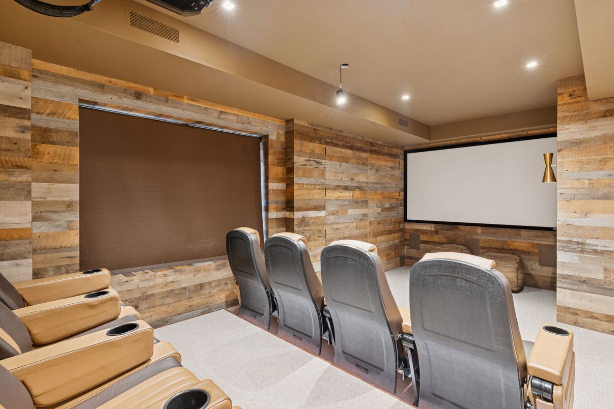 Home Theatre Room, Interior, Projection Screen, Recessed Lighting, Theatre Room, Wooden Walls