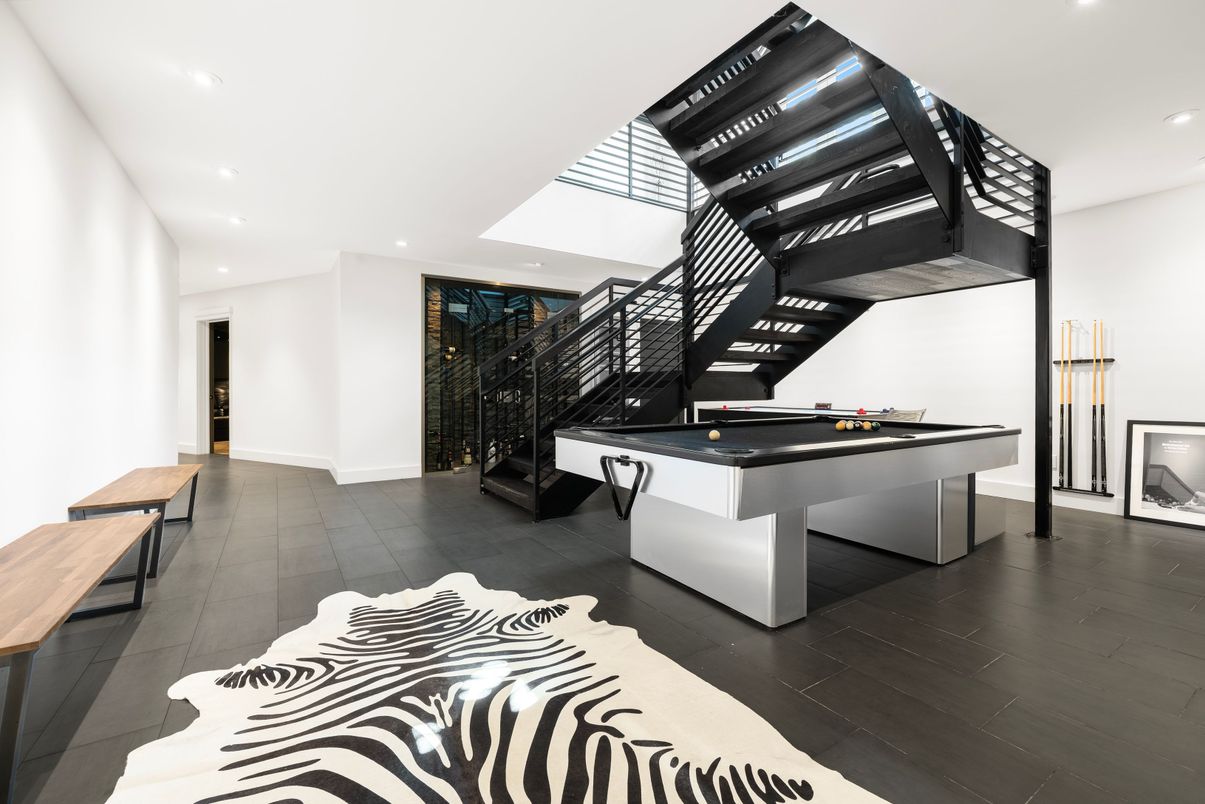 Billiard Table, Game Room, Interior, Recessed Lighting, Wood Texture Flooring