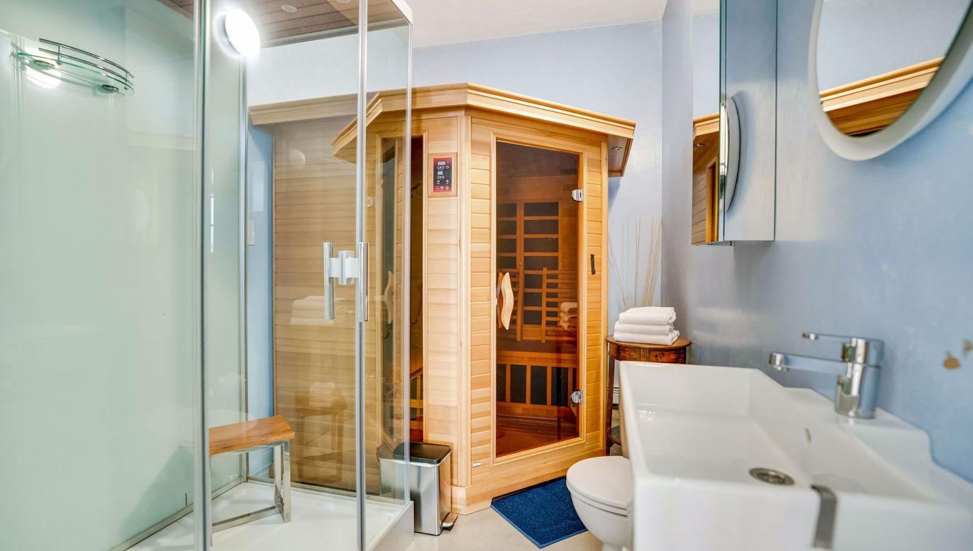 Bathroom, Glass Shower, Interior, Sauna Room