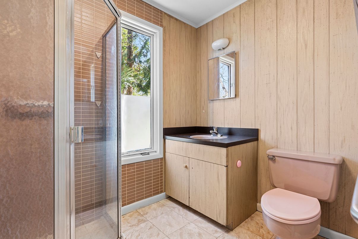 Bathroom, Glass Shower, Interior, Wooden Walls