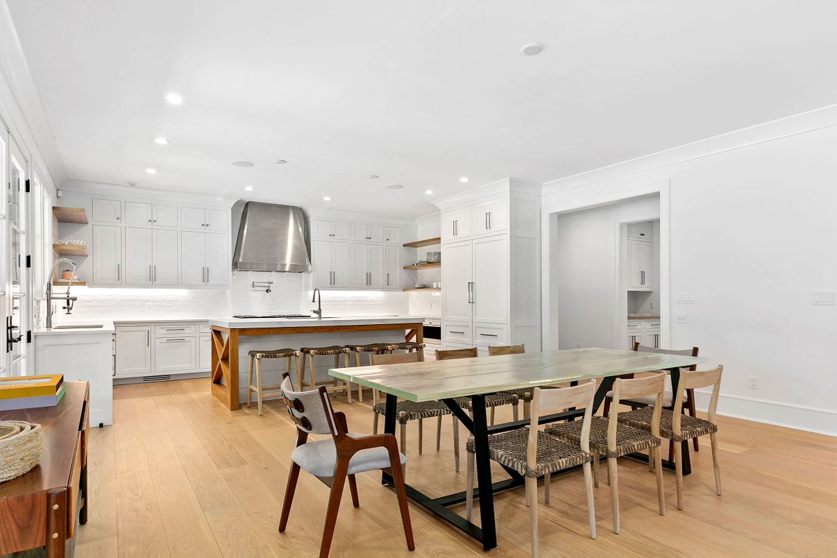 Dining room, Interior, Kitchen, Recessed Lighting, Wood Texture Flooring