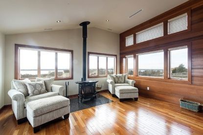 Fireplace, Interior, Living room, Recessed Lighting, Wood Texture Flooring, Wooden Walls