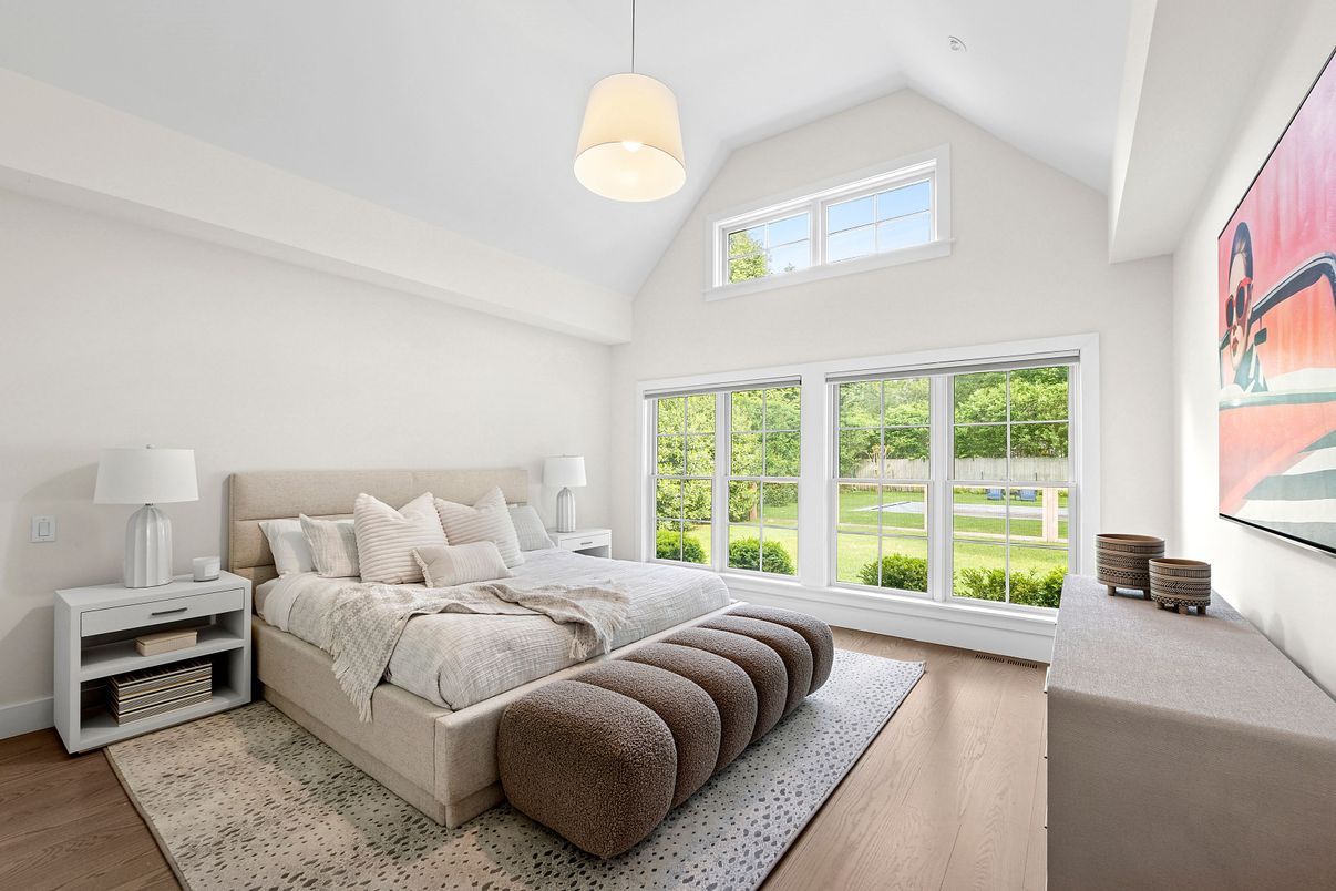 Bedroom, Interior, Pendant Lights, Wood Texture Flooring