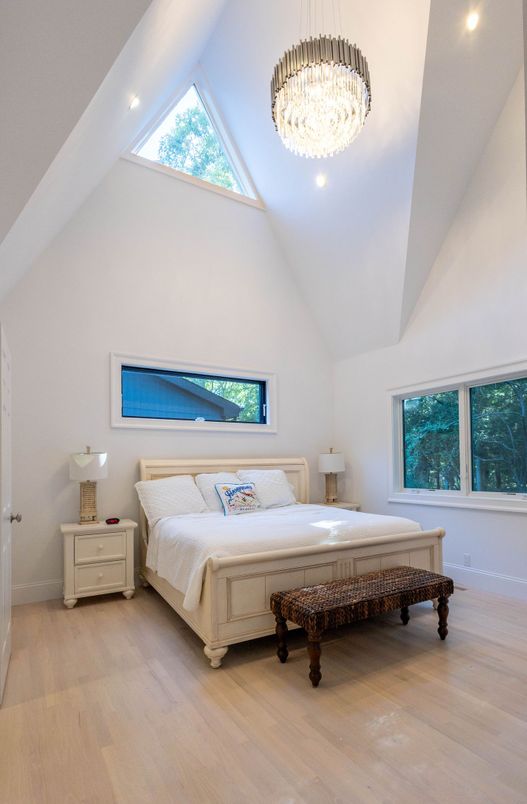 Bedroom, Interior, Pendant Lights, Recessed Lighting, Wood Texture Flooring