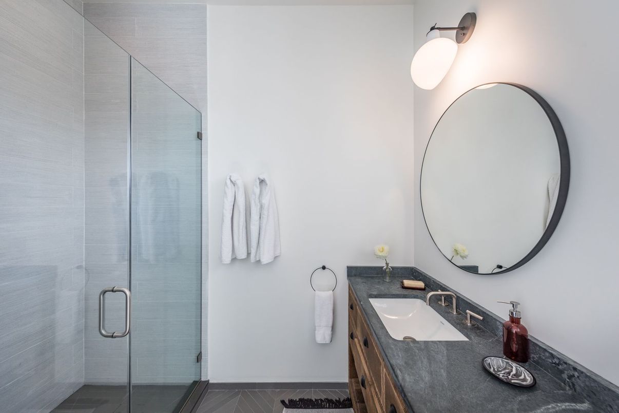 Bathroom, Dual Sink Vanities, Glass Shower, Interior