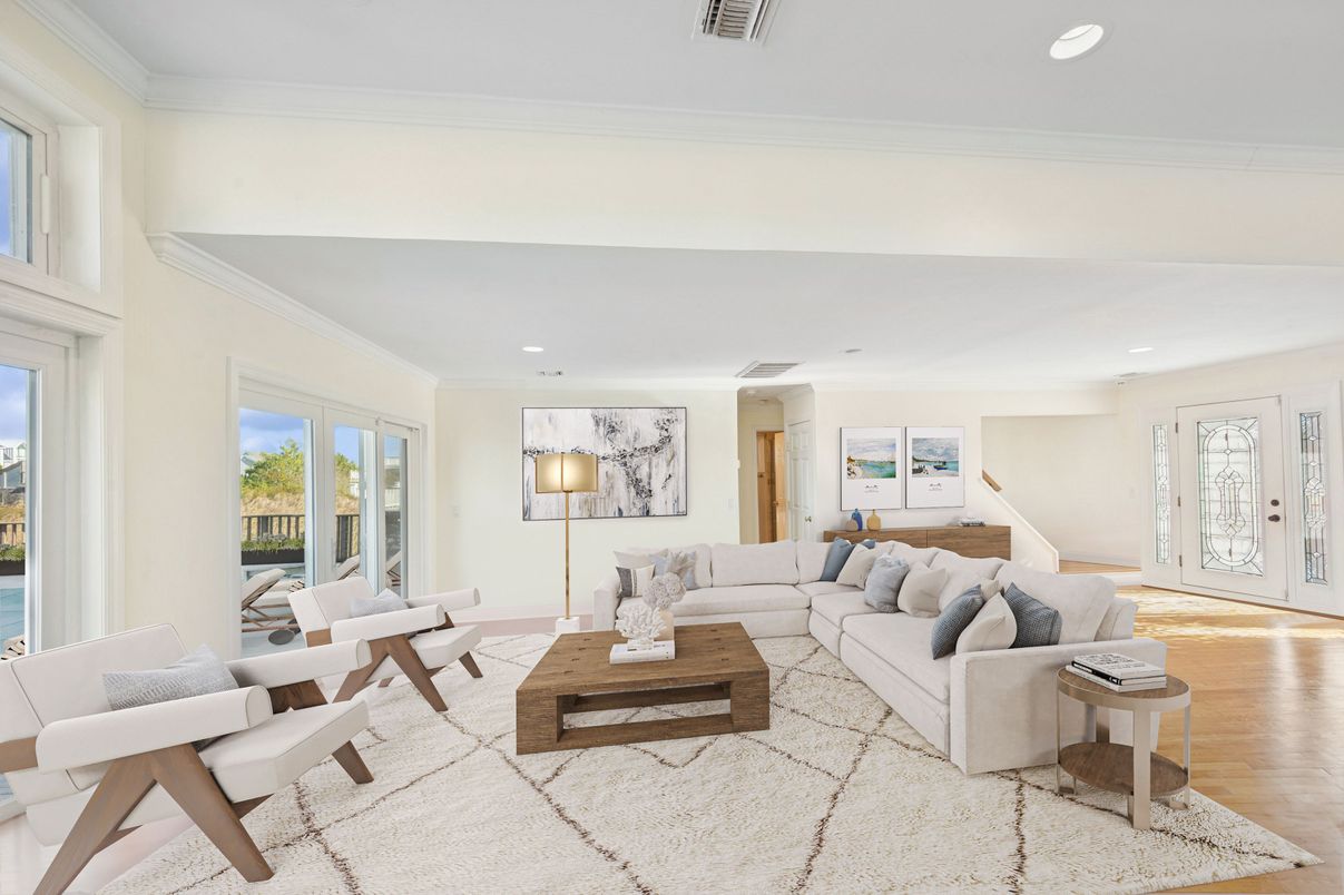 Interior, Living room, Recessed Lighting, Wood Texture Flooring