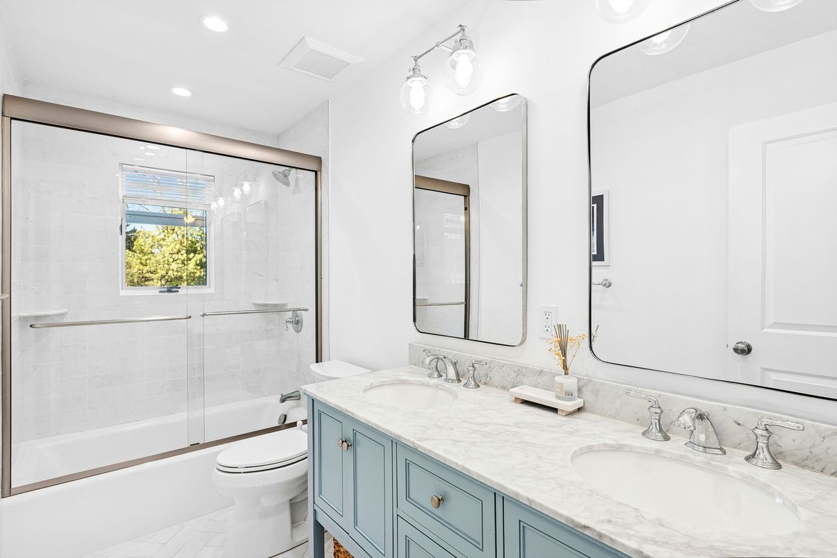 Bathroom, Dual Sink Vanities, Glass Shower, Interior, Recessed Lighting