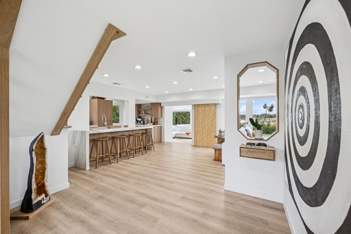 Interior, Recessed Lighting, Wooden Beams, Wood Texture Flooring