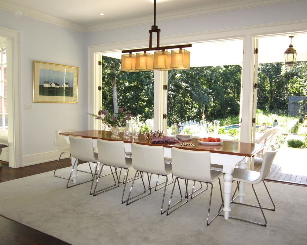 Dining room, Interior, Pendant Lights, Recessed Lighting, Wood Texture Flooring