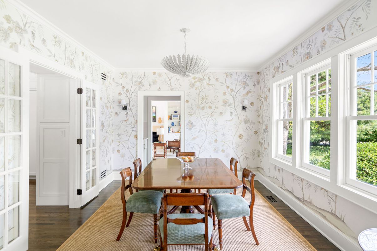 Dining room, Interior, Pendant Lights, Wood Texture Flooring