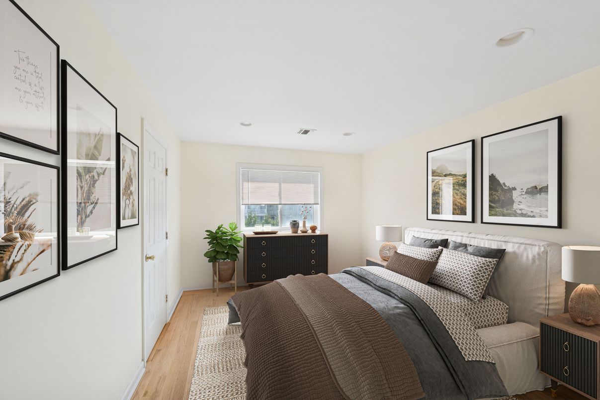 Bedroom, Interior, Recessed Lighting, Wood Texture Flooring