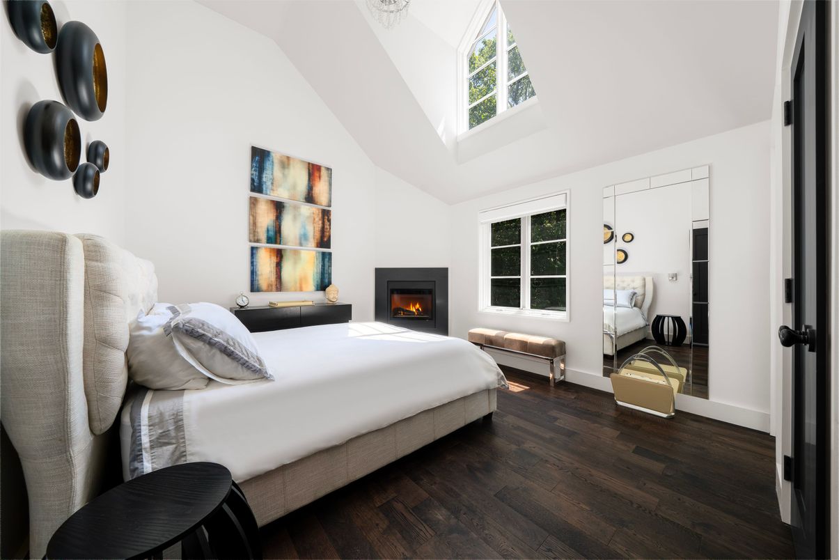 Bedroom, Fireplace, Interior, Wood Texture Flooring