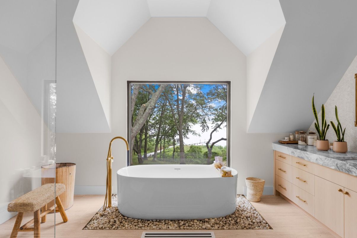 Bathroom, Free Standing Baths, Interior, Wood Texture Flooring